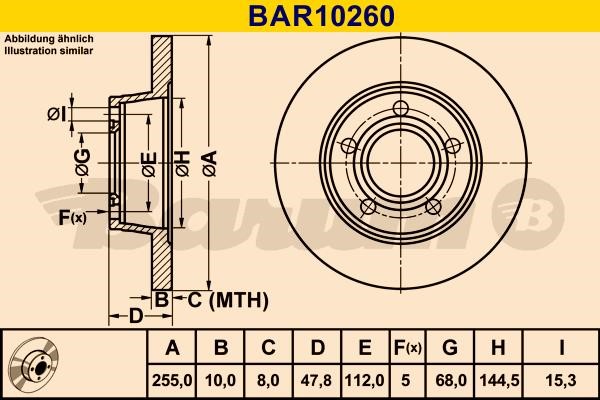 Barum BAR10260 Диск гальмівний задній невентильований BAR10260: Купити в Україні - Добра ціна на EXIST.UA!