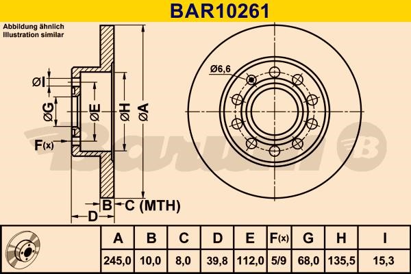 Barum BAR10261 Диск гальмівний задній невентильований BAR10261: Купити в Україні - Добра ціна на EXIST.UA!