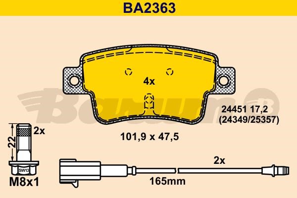 Barum BA2363 Гальмівні колодки, комплект BA2363: Купити в Україні - Добра ціна на EXIST.UA!