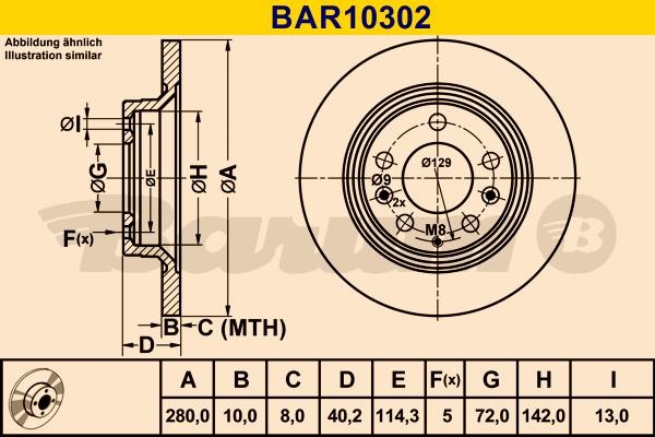 Barum BAR10302 Диск гальмівний задній невентильований BAR10302: Купити в Україні - Добра ціна на EXIST.UA!