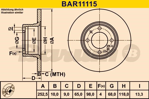Barum BAR11115 Диск гальмівний передній невентильований BAR11115: Купити в Україні - Добра ціна на EXIST.UA!