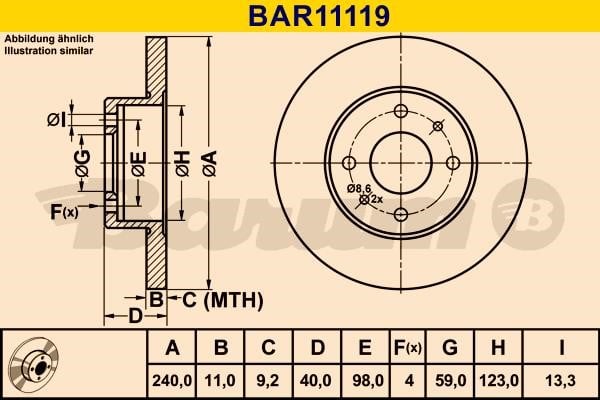 Barum BAR11119 Диск гальмівний невентильований BAR11119: Купити в Україні - Добра ціна на EXIST.UA!