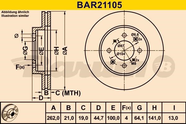 Barum BAR21105 Диск гальмівний вентильований, 1 шт. BAR21105: Купити в Україні - Добра ціна на EXIST.UA!