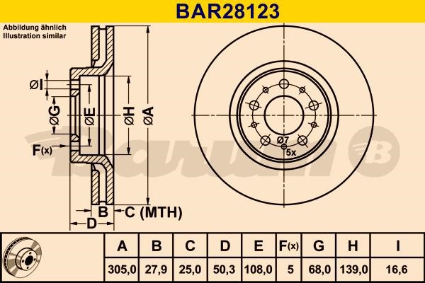 Barum BAR28123 Диск гальмівний вентильований, 1 шт. BAR28123: Купити в Україні - Добра ціна на EXIST.UA!
