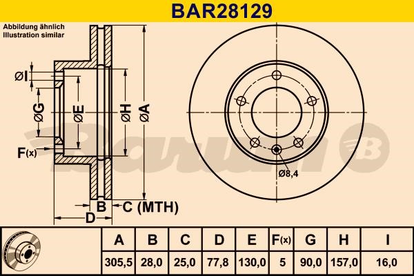 Barum BAR28129 Диск гальмівний вентильований, 1 шт. BAR28129: Купити в Україні - Добра ціна на EXIST.UA!