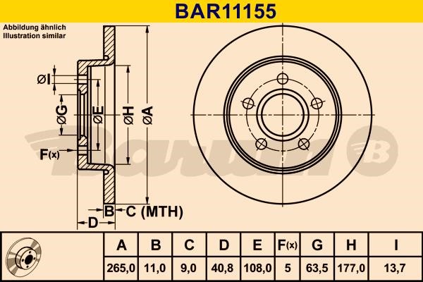 Barum BAR11155 Диск гальмівний задній невентильований BAR11155: Купити в Україні - Добра ціна на EXIST.UA!