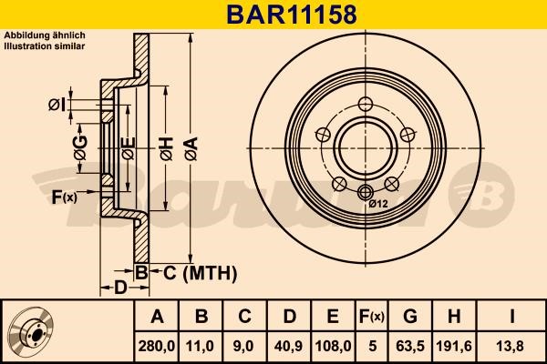 Barum BAR11158 Диск гальмівний задній невентильований BAR11158: Купити в Україні - Добра ціна на EXIST.UA!