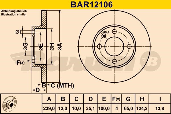 Barum BAR12106 Диск гальмівний передній невентильований BAR12106: Купити в Україні - Добра ціна на EXIST.UA!