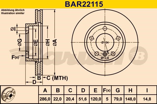 Barum BAR22115 Диск гальмівний вентильований, 1 шт. BAR22115: Приваблива ціна - Купити в Україні на EXIST.UA!