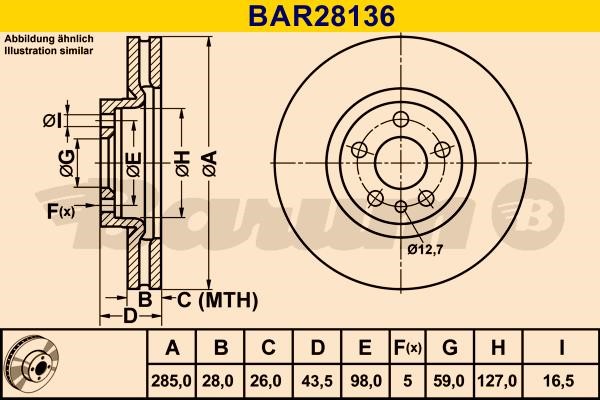 Barum BAR28136 Диск гальмівний вентильований, 1 шт. BAR28136: Купити в Україні - Добра ціна на EXIST.UA!