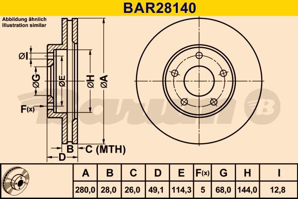 Barum BAR28140 Диск гальмівний вентильований, 1 шт. BAR28140: Купити в Україні - Добра ціна на EXIST.UA!