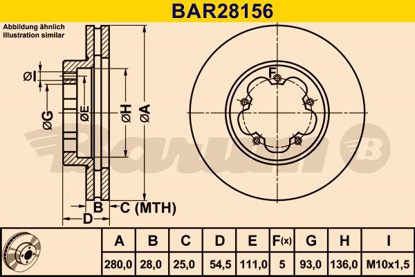 Barum BAR28156 Диск гальмівний передній вентильований BAR28156: Купити в Україні - Добра ціна на EXIST.UA!