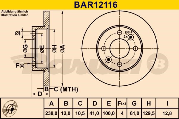 Barum BAR12116 Диск гальмівний передній невентильований BAR12116: Купити в Україні - Добра ціна на EXIST.UA!