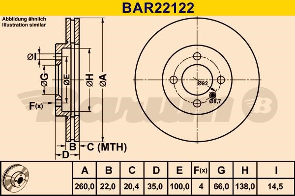 Barum BAR22122 Диск гальмівний вентильований, 1 шт. BAR22122: Купити в Україні - Добра ціна на EXIST.UA!