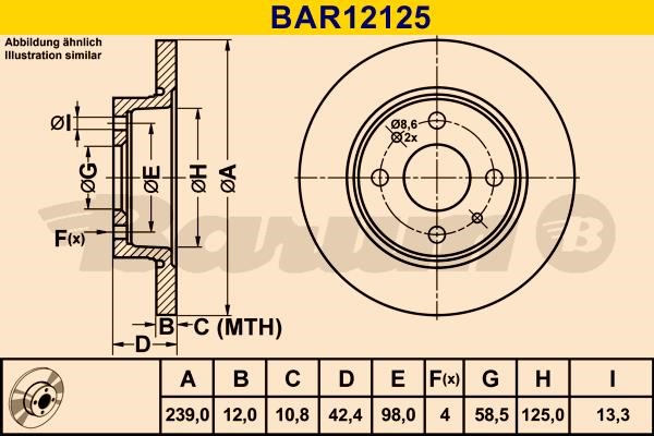 Barum BAR12125 Диск гальмівний передній невентильований BAR12125: Купити в Україні - Добра ціна на EXIST.UA!