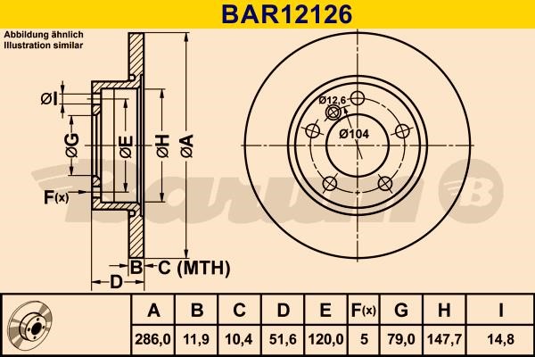 Barum BAR12126 Диск гальмівний передній невентильований BAR12126: Купити в Україні - Добра ціна на EXIST.UA!