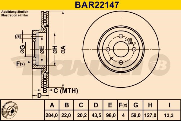 Barum BAR22147 Диск гальмівний вентильований, 1 шт. BAR22147: Купити в Україні - Добра ціна на EXIST.UA!