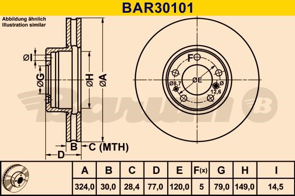 Barum BAR30101 Диск гальмівний вентильований, 1 шт. BAR30101: Приваблива ціна - Купити в Україні на EXIST.UA!