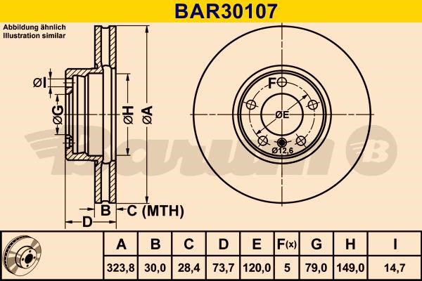 Barum BAR30107 Диск гальмівний вентильований, 1 шт. BAR30107: Купити в Україні - Добра ціна на EXIST.UA!