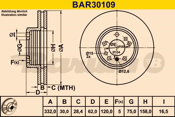 Barum BAR30109 Диск гальмівний вентильований, 1 шт. BAR30109: Купити в Україні - Добра ціна на EXIST.UA!