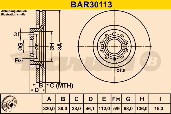 Barum BAR30113 Диск гальмівний вентильований, 1 шт. BAR30113: Приваблива ціна - Купити в Україні на EXIST.UA!