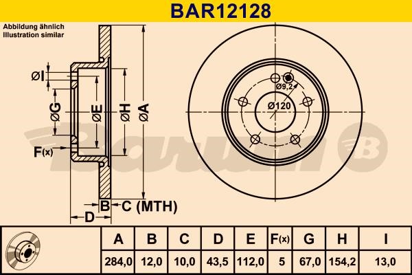 Barum BAR12128 Диск гальмівний передній невентильований BAR12128: Купити в Україні - Добра ціна на EXIST.UA!