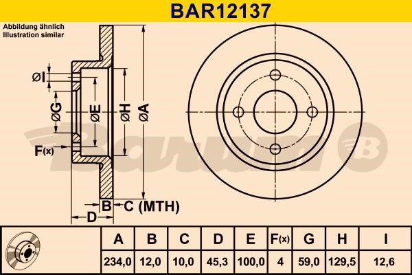 Barum BAR12137 Диск гальмівний передній невентильований BAR12137: Приваблива ціна - Купити в Україні на EXIST.UA!