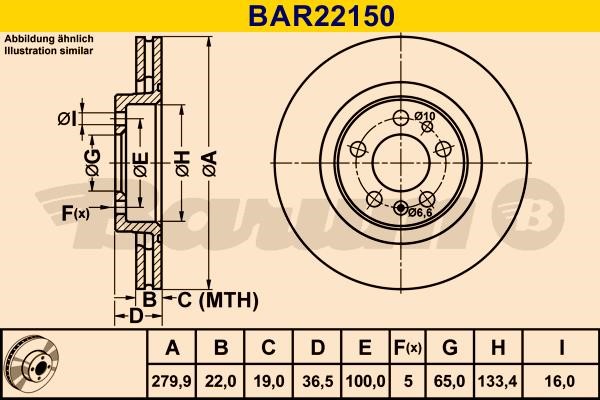 Barum BAR22150 Диск гальмівний вентильований, 1 шт. BAR22150: Купити в Україні - Добра ціна на EXIST.UA!