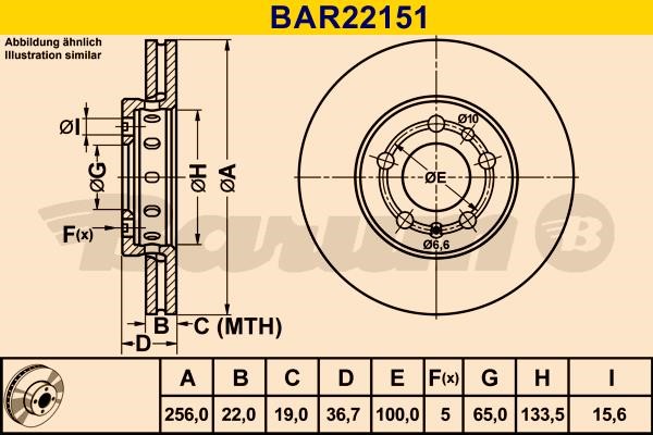 Barum BAR22151 Диск гальмівний вентильований, 1 шт. BAR22151: Купити в Україні - Добра ціна на EXIST.UA!