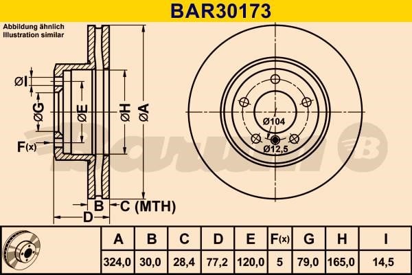 Barum BAR30173 Диск гальмівний вентильований, 1 шт. BAR30173: Купити в Україні - Добра ціна на EXIST.UA!