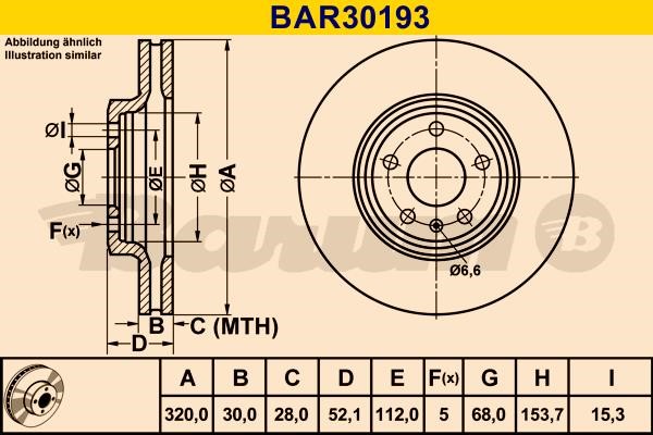 Barum BAR30193 Диск гальмівний вентильований, 1 шт. BAR30193: Купити в Україні - Добра ціна на EXIST.UA!