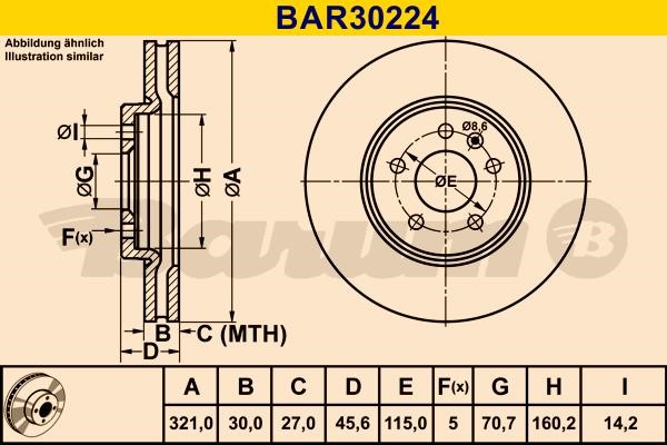 Barum BAR30224 Диск гальмівний вентильований, 1 шт. BAR30224: Приваблива ціна - Купити в Україні на EXIST.UA!