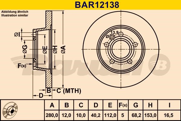 Barum BAR12138 Диск гальмівний задній невентильований BAR12138: Купити в Україні - Добра ціна на EXIST.UA!