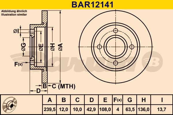 Barum BAR12141 Диск гальмівний передній невентильований BAR12141: Купити в Україні - Добра ціна на EXIST.UA!