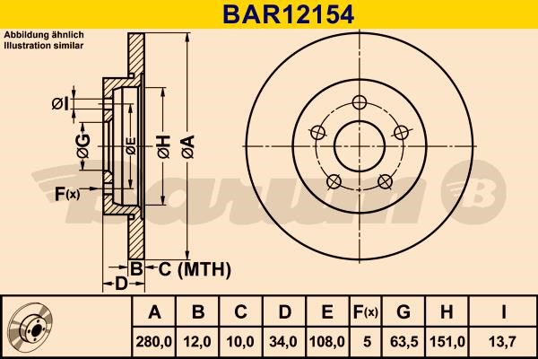 Barum BAR12154 Диск гальмівний задній невентильований BAR12154: Купити в Україні - Добра ціна на EXIST.UA!