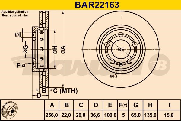 Barum BAR22163 Диск гальмівний задній вентильований BAR22163: Купити в Україні - Добра ціна на EXIST.UA!