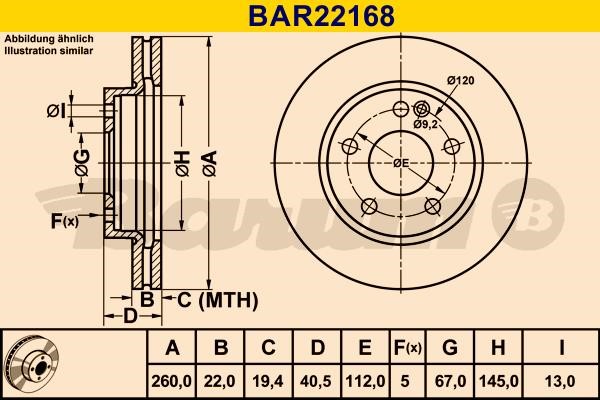 Barum BAR22168 Диск гальмівний вентильований, 1 шт. BAR22168: Приваблива ціна - Купити в Україні на EXIST.UA!