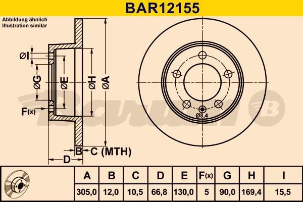 Barum BAR12155 Диск гальмівний задній невентильований BAR12155: Купити в Україні - Добра ціна на EXIST.UA!