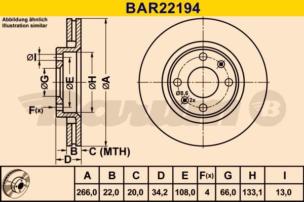 Barum BAR22194 Диск гальмівний вентильований, 1 шт. BAR22194: Приваблива ціна - Купити в Україні на EXIST.UA!
