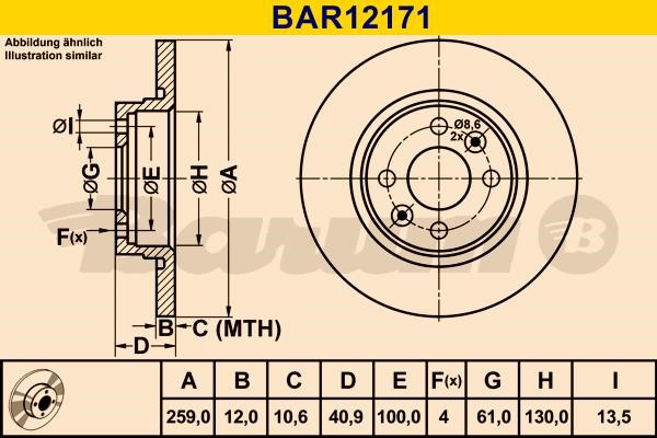 Barum BAR12171 Диск гальмівний передній невентильований BAR12171: Купити в Україні - Добра ціна на EXIST.UA!