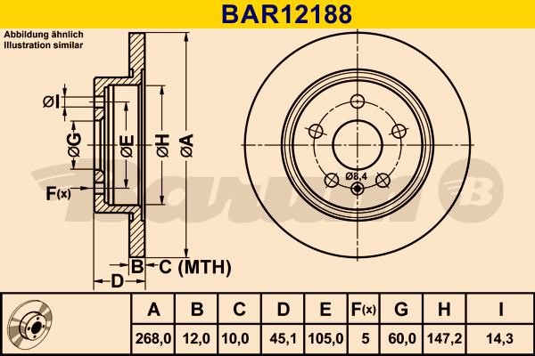 Barum BAR12188 Диск гальмівний задній невентильований BAR12188: Приваблива ціна - Купити в Україні на EXIST.UA!