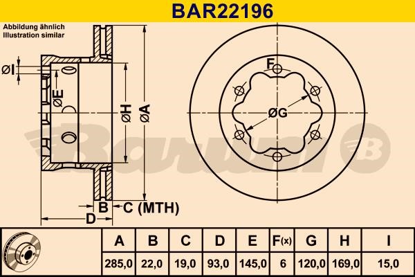 Barum BAR22196 Диск гальмівний задній вентильований BAR22196: Купити в Україні - Добра ціна на EXIST.UA!
