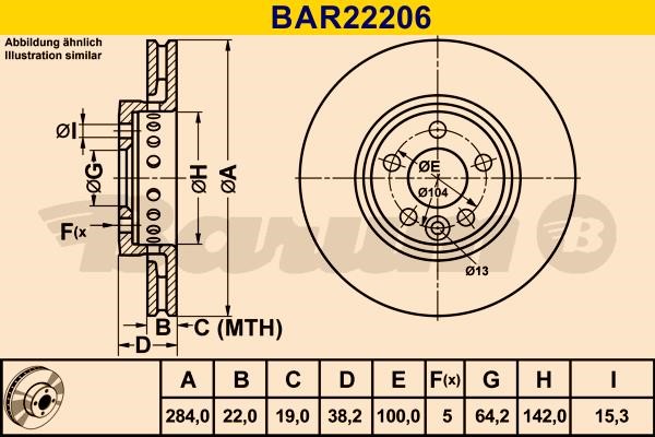 Barum BAR22206 Диск гальмівний вентильований, 1 шт. BAR22206: Купити в Україні - Добра ціна на EXIST.UA!