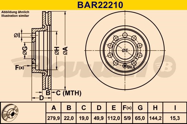 Barum BAR22210 Диск гальмівний вентильований, 1 шт. BAR22210: Купити в Україні - Добра ціна на EXIST.UA!