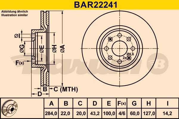 Barum BAR22241 Диск гальмівний вентильований, 1 шт. BAR22241: Купити в Україні - Добра ціна на EXIST.UA!