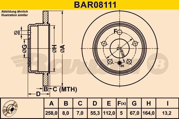 Barum BAR08111 Диск гальмівний задній невентильований BAR08111: Купити в Україні - Добра ціна на EXIST.UA!