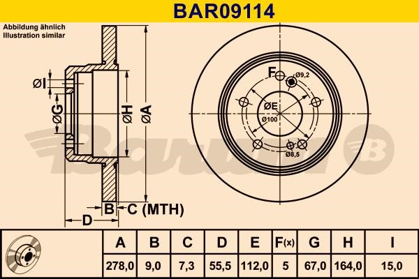Barum BAR09114 Диск гальмівний задній невентильований BAR09114: Купити в Україні - Добра ціна на EXIST.UA!