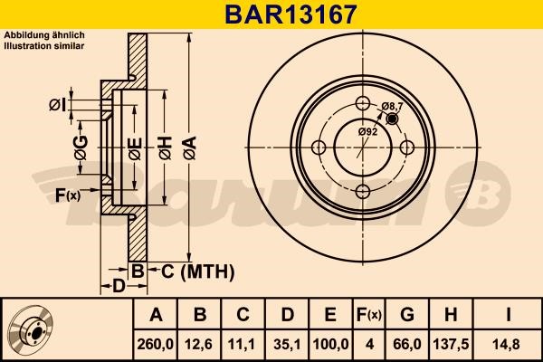 Barum BAR13167 Диск гальмівний передній невентильований BAR13167: Купити в Україні - Добра ціна на EXIST.UA!