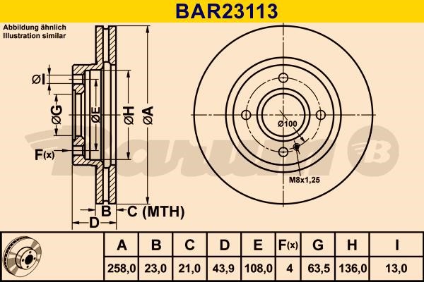 Barum BAR23113 Диск гальмівний вентильований, 1 шт. BAR23113: Приваблива ціна - Купити в Україні на EXIST.UA!