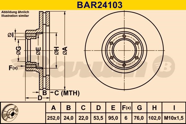Barum BAR24103 Диск гальмівний вентильований, 1 шт. BAR24103: Купити в Україні - Добра ціна на EXIST.UA!